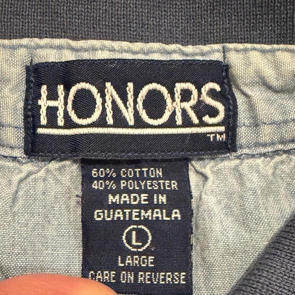 Honors Vintage Mens Large Blue Geometric Diamond Striped Long Sleeve Polo Shirt - Picture 6 of 10